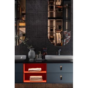 Matte Finish Stainless Steel Bathroom Sink Vanity Cabinet With Blue Gray And Red