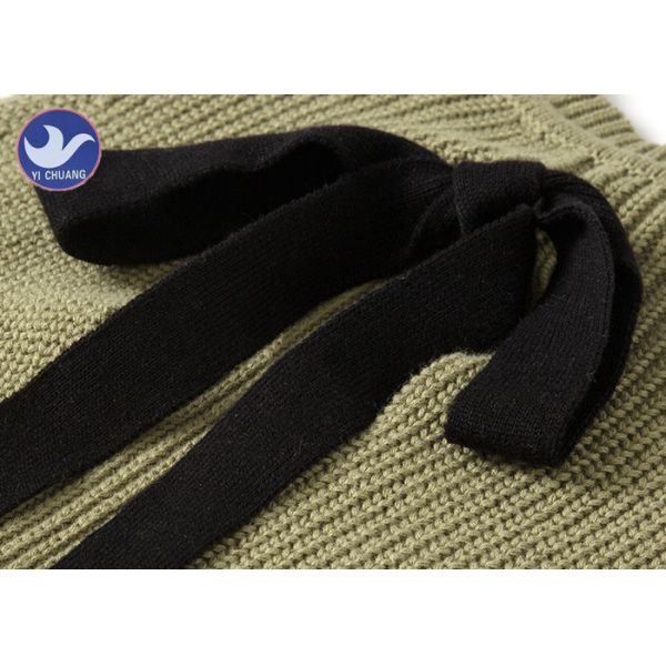 Cotton Girls Turquoise Sweater Sleevesless Vest Pointelle Back Open With Butterfly Knot