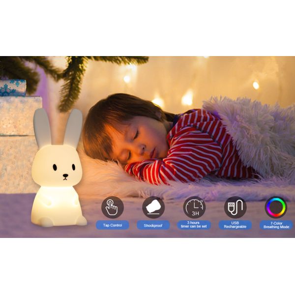 4100K LED Silicone Rabbit Night Light Touch Control For Bedroom