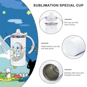 12oz Blank Stainless Steel Sublimation Tumblers Straight Sippy Cup With Straw