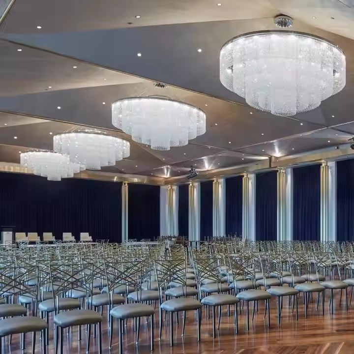 Large Circle Design Custom Chandelier With Cold White Emitting Color And Glass/Crystal/Acrylic/Stainless Steel Material