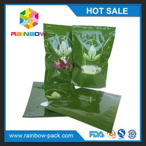 Wholesale Glossy Printing Plastic Stand up Bag with clear window for tea Packaging with bottom gusset from china suppliers