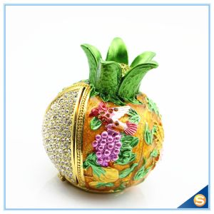 Enamel Craft Pomegranate Shape Trinket Box Hand Painted Flying Bird with