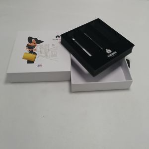 White Makeup Packaging Boxes Paper Cardboard Drawer Box With Black Ribbon
