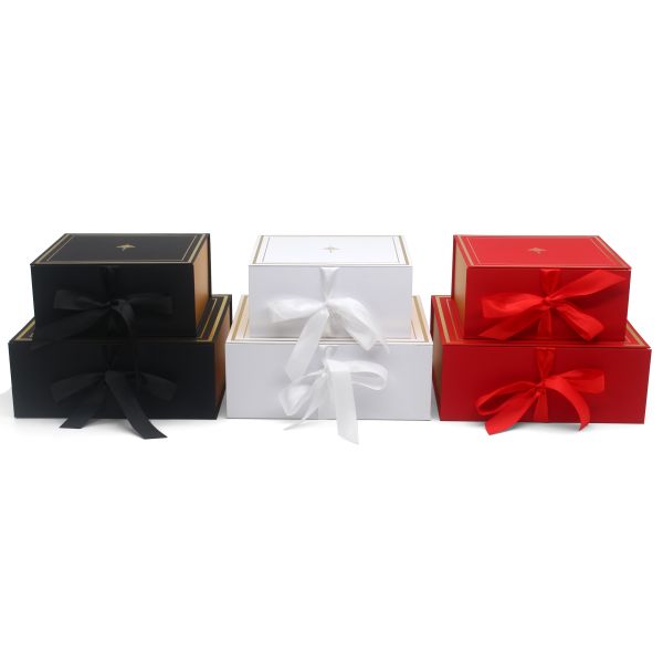 Custom Logo Print Paper Cardboard Foldable Magnetic Shopping Gift Box With Ribbon