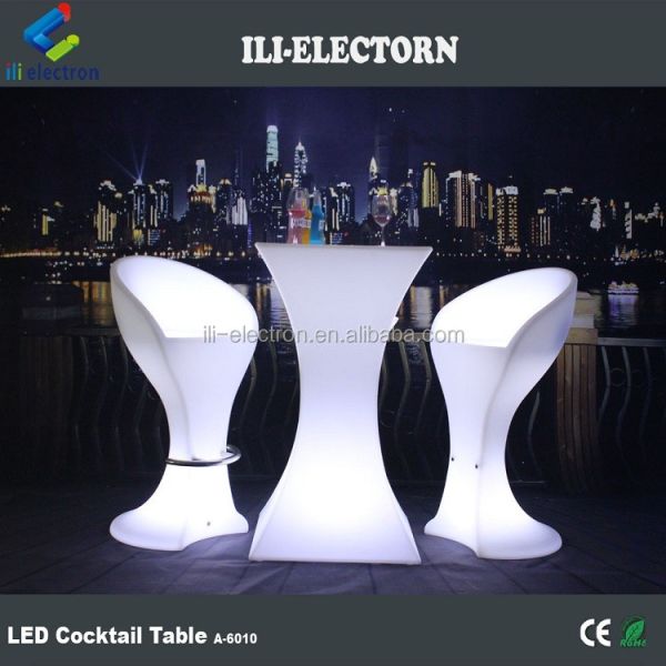 Modern design Square Set high bar cocktail white PE plastic led light bar table