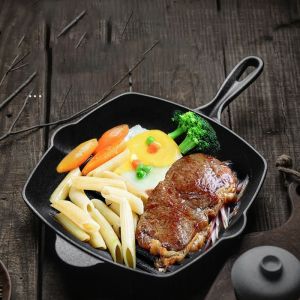Wholesale Kitchen Cooking Grill Steak Non Stick Cast Iron With Wooden Handle from china suppliers