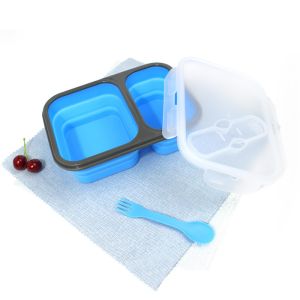 Collapsible Silicone Bento Food Container Microwavable With 2 Compartments