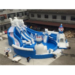 Outdoor Amazing Bear Inflatable Water Park With Slide Blue And White