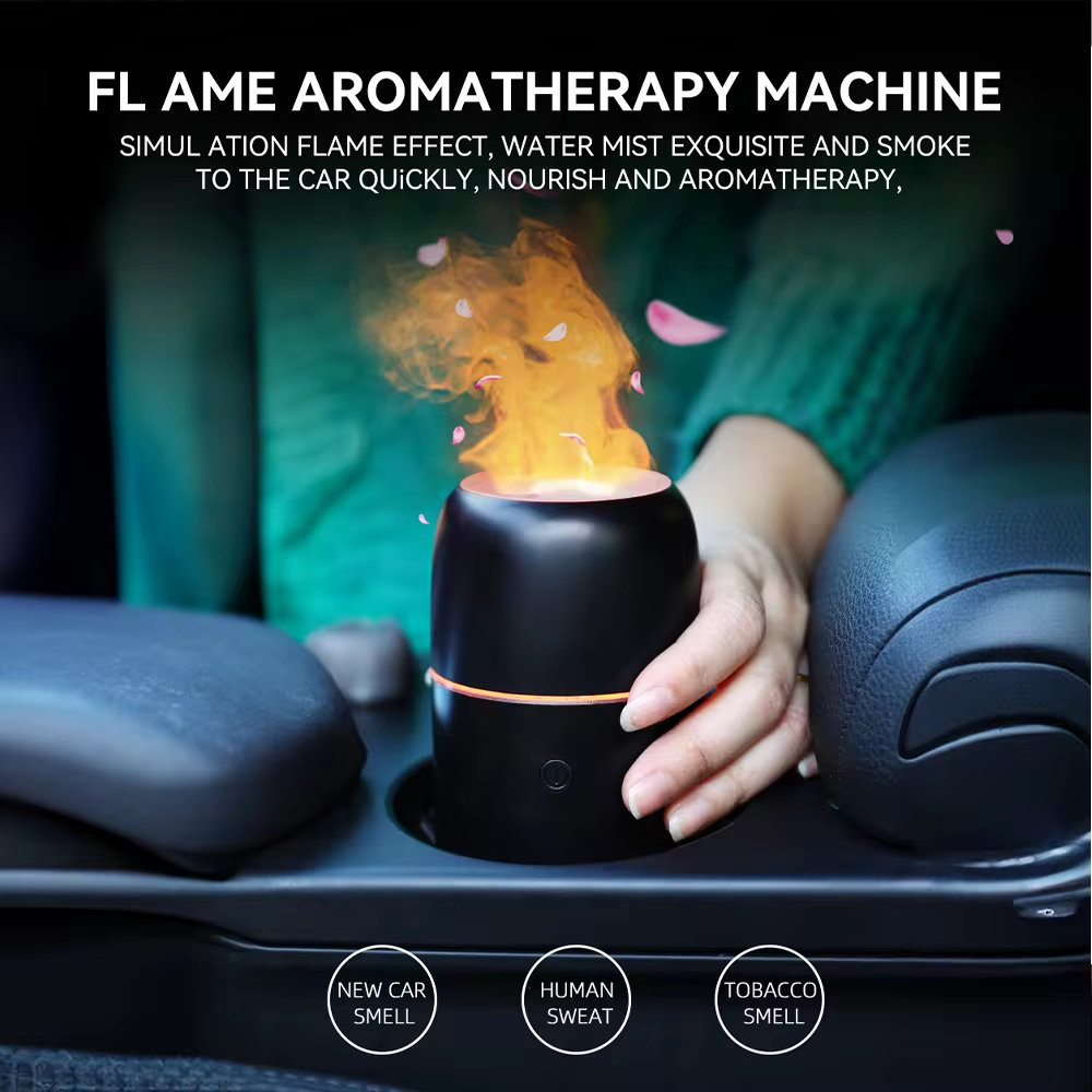 Mini Portable USB 100ml Household Aroma Diffuser Air Humidifier Mist Diffusor With Simulation Flame Night Light for Car