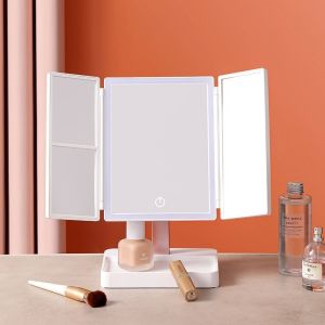 Wholesale Trifold vanity Lighted Magnifying Makeup Mirror Cosmetic ABS Plastic from china suppliers