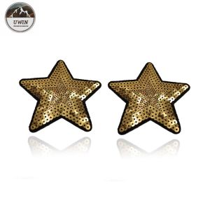 Sew On Style Sequin Star Patch , OEM Gold Star Applique Merrowed Border