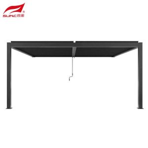 China 4x4m 4x3m Black Wall-mounted Aluminium Manual Louvered Pergola Outdoor Garden Building Gazebo on sale