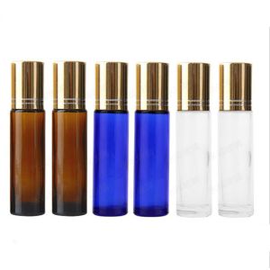 White Blue 10ml Amber Glass Roller Bottles ISO SGS With SS Ball