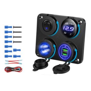 Waterproof Dual QC3.0 36W Car Charger Adapter ABS PC Voltage Display Switch