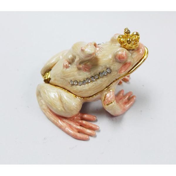 Bejewelled Promotional Gift Alloy Hand painted frog and crab playing on lotus meta frog trinket boxes