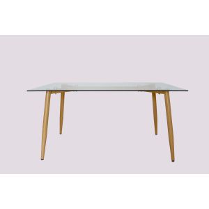 Clear 8mm Tempered Glass Top Dining Table With Y Shape Heat Transferred Legs