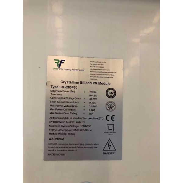 wall mounting brackets 280 Watt Polycrystalline Silicon Solar Panel