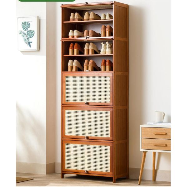 Customized Slim Bamboo Wooden Shoe Cubby Storage Cabinet