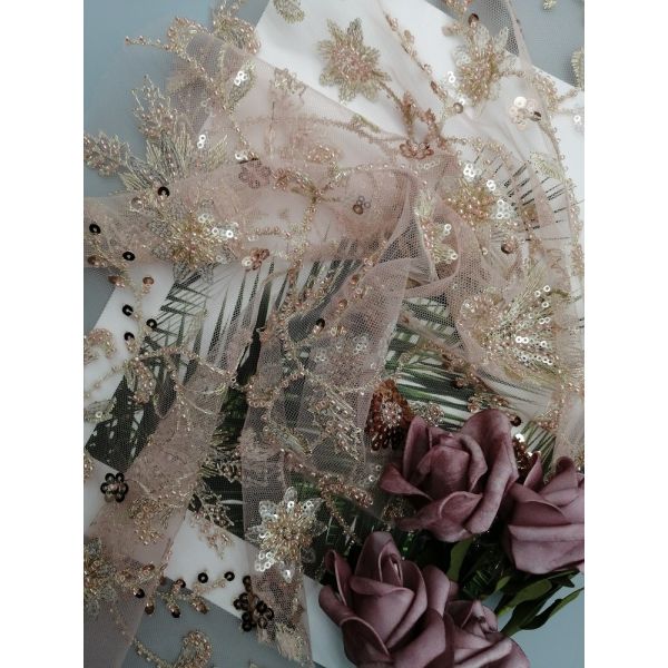 Quality Mesh Beaded Embroidery Fabric for sale