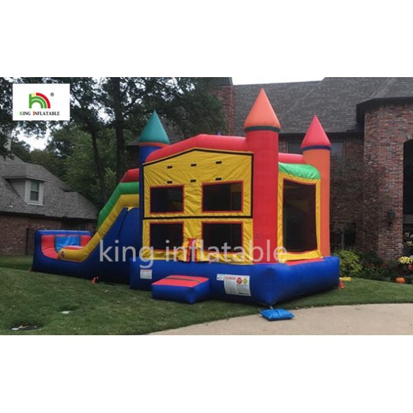 Colorful Single Lane Inflatable Bounce House With Slide Logo Printed