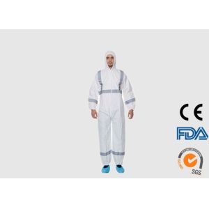 China SMS Disposable Protective Coveralls Liquid Resistant With Reflective Tape on sale