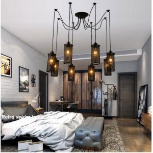 Retro Loft Industrial Chandelier Adjustable E27 Multi Head Lamps Restaurant