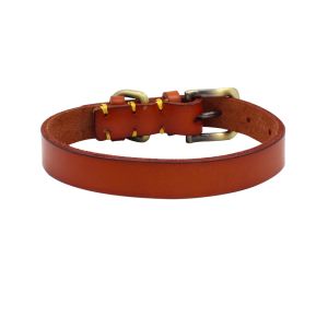 Handmade Stitching Dog Training Collar Copper Hardware First Layer Cowhide