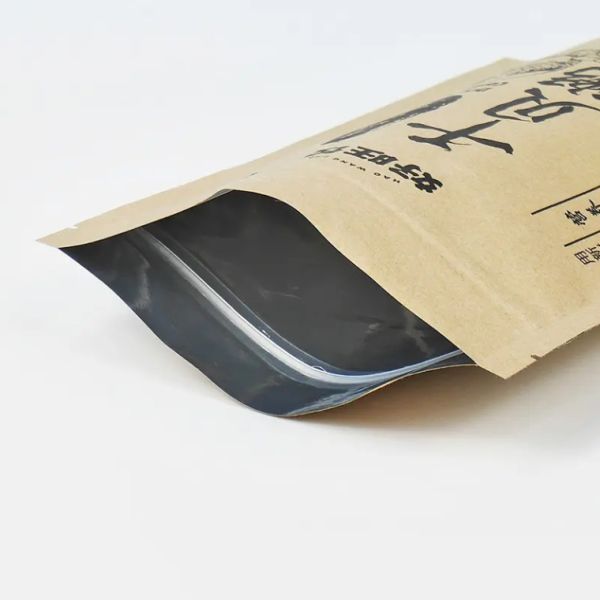 Aluminium Foil Zipper Top Stand Up Pouch With Heat Seal Kraft Paper PET PE Plastic For Food Packaging