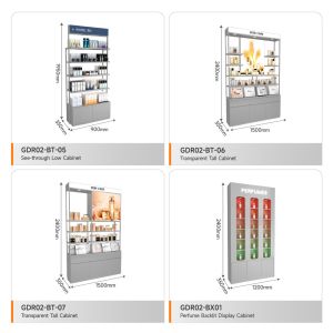 Skincare Display Table Grey Wooden Counter With Thick Soft Film Light Box For