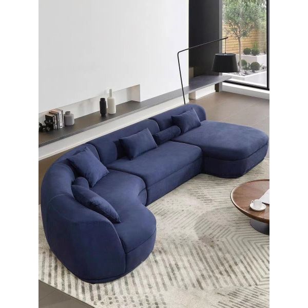 Blue Curved Sectional Sofa Fabric U Shape Lobby Reception Set Furniture