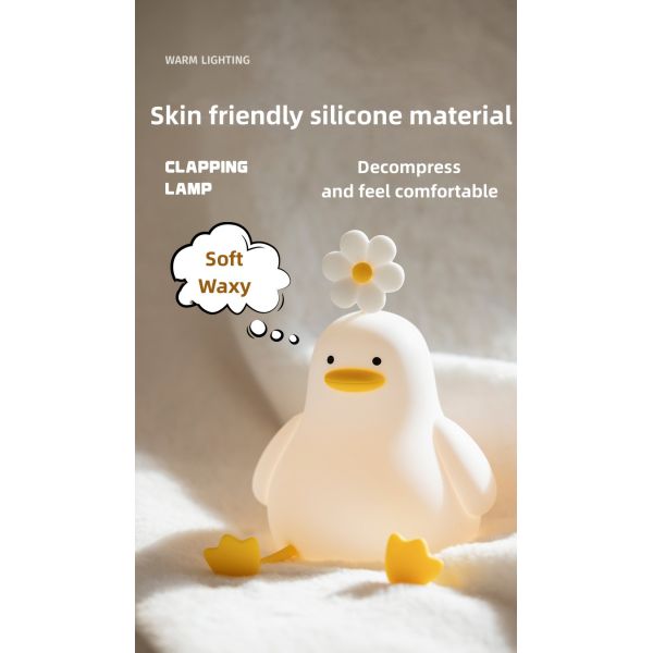 Kawaii Timer Baby Night Light USB Rechargeable Cute Duck Lamp Silicone Dimmable Flower Duck
