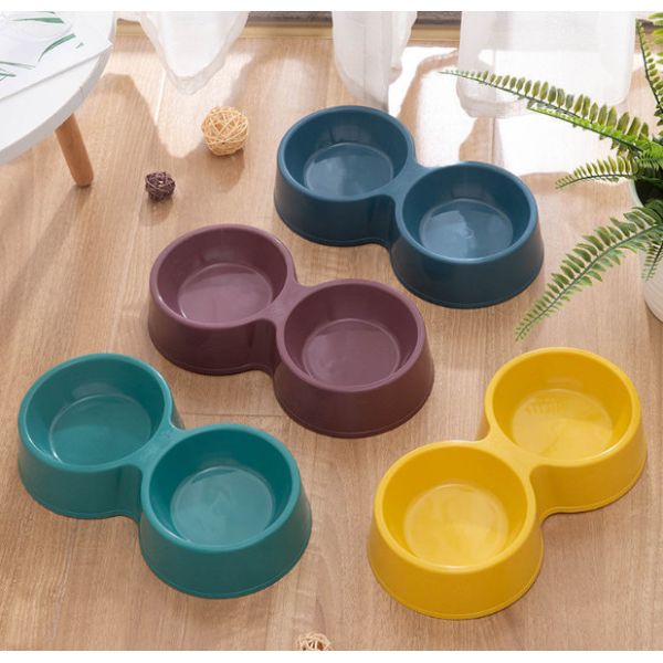Plastic Dog Bowl Set Detachable Double Dish For Pet Food Water Feeder