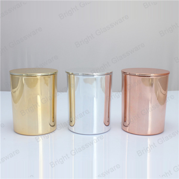 Hot sale 9oz copper candle jar with lid, electroplate candle container with plastic lid