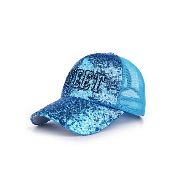 Quality Sequins Blue Boys Mesh Baseball Caps Embroidery Breathable Good Flexibility for sale