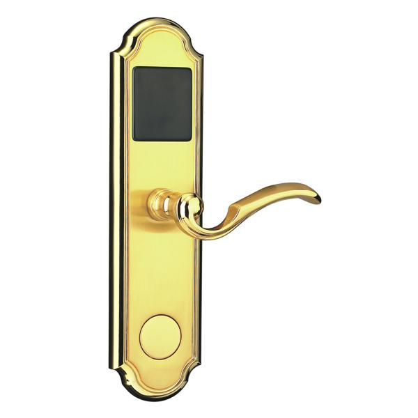 Plated Gold Hotel Electronic Door Lock With Card / Key Operated 288 * 73mm Plate Size