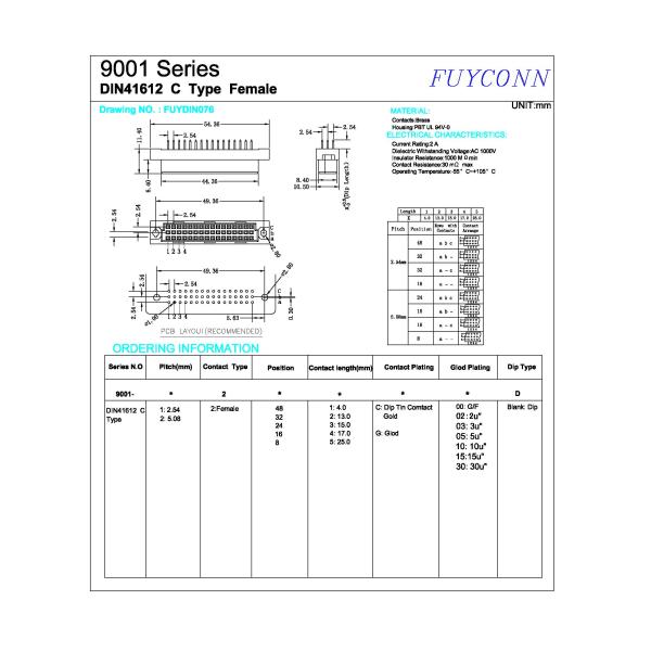 Female Euro Connector PCB Straight Terminal DIN 41612 Connector