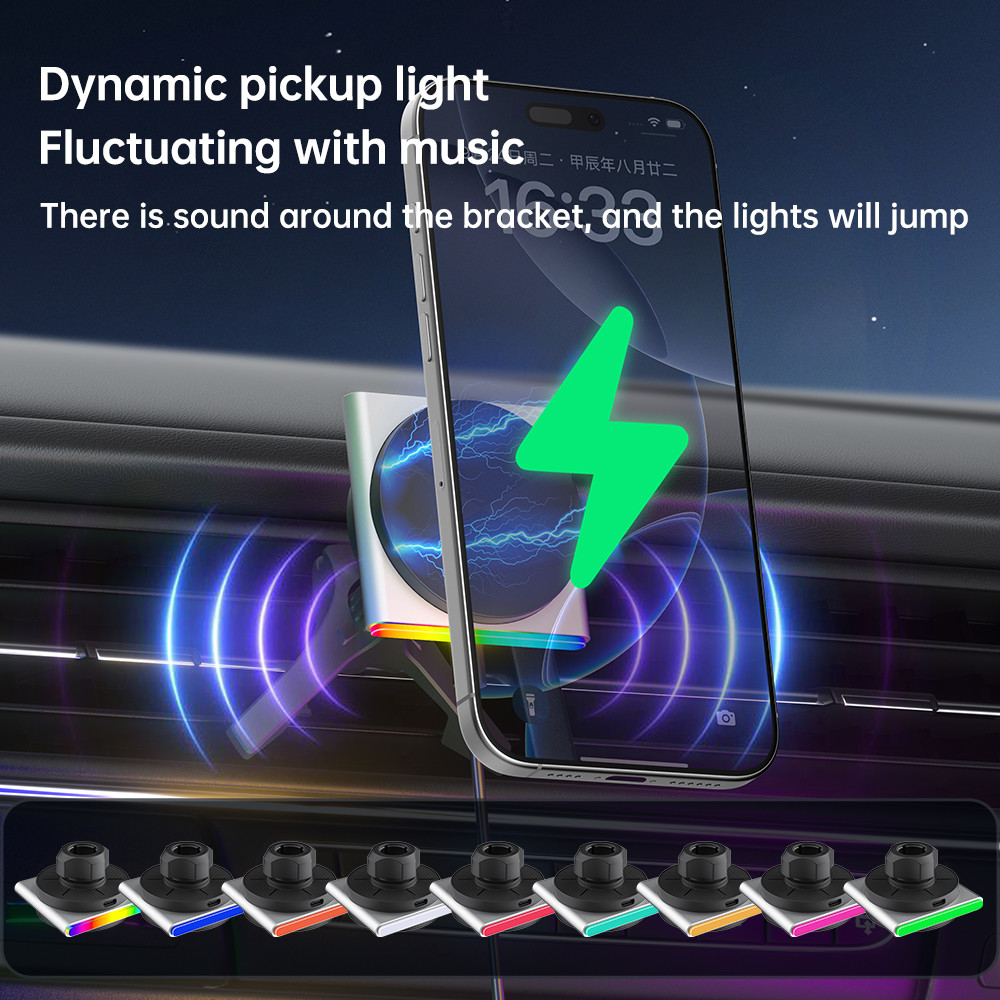 360-Degree Rotation Car Phone Holder With 9-Color RGB Light Effect Projection