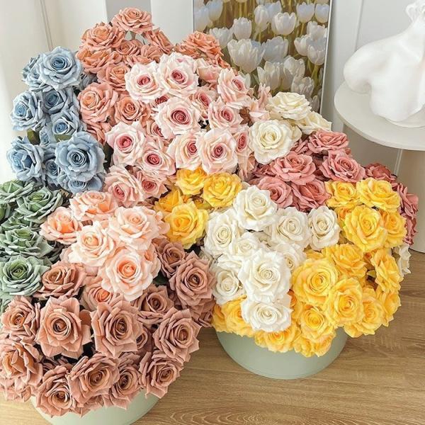 Simulated Flower 7-Head Cappuccino Silk Flower Simulated Rose Bundle Rose Wedding Fake Flower Decoration Flower Simulated Fake Flower