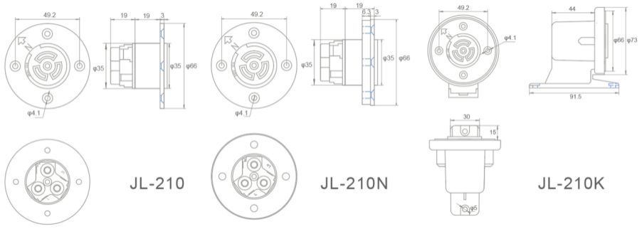 JL-210 PECU Receptacle dimensional diagram and specifications
