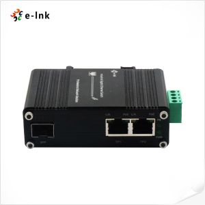 China Mini Industrial SFP to 2xGigabit PoE++ Media Converter 60W -40~75°C on sale