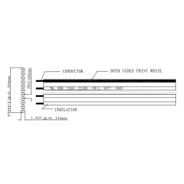 PVC Flat Ribbon Cable UL2468 #22AWG 10Pins 1.60mm Pitch