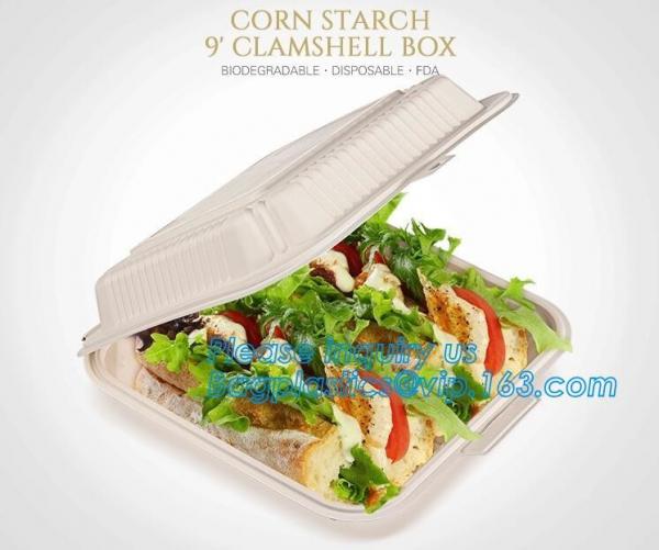 9 inch 3 compartment black food container corn starch clamshell,Corn Starch Food Container, Disposable Lunch Box package