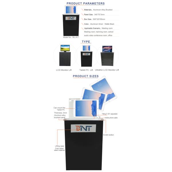 BNT meeting video conferencing ultra thin monitor lift pop up motorized monitor lift for table 9.7 Ipad lift