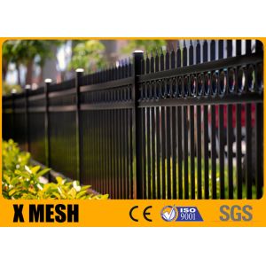 China Black 3 Rail Galvanized Steel Picket Fence Akzone Nobel Powder Coating on sale