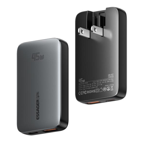 Quality ESSAGER ES-CD48 Series 2 Ports 45W Type C Quick USB Fast Charger with ABS Material for sale