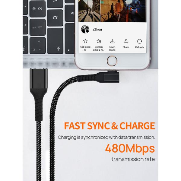 90 Degree USB Lightning Charging Cable Sync Data PD 18W Charging