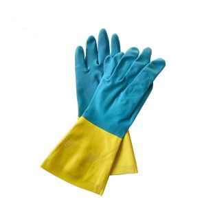 China Anti Leakage Neoprene Bicolor Industrial Glove Blue Yellow Chemical Cut Resistant on sale