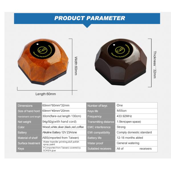 China manufacturer wireless calling equipment with 1 key service caller and touchable display receiver