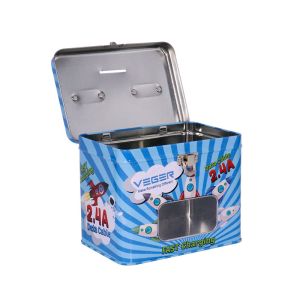 High Quality Rectangle Shape Suitcase Tin Box with Handle Custom Metal Lunch Box